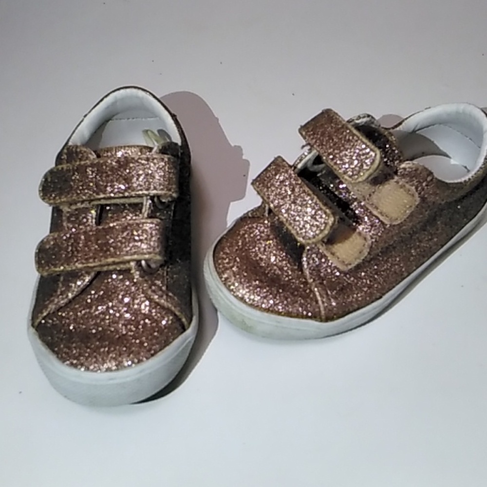Janie and Jack Rose Gold Sparkle Glitter Velcro Strap Tennis Shoes Sz 5 Toddler